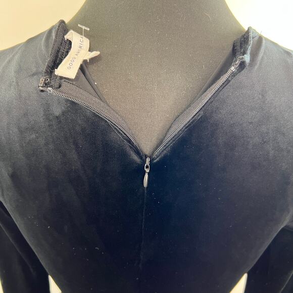 Good American Black Velvet Plunge V-Neck Long Sleeve Bodycon Midi Dress Sz 2 NEW - Picture 9 of 11